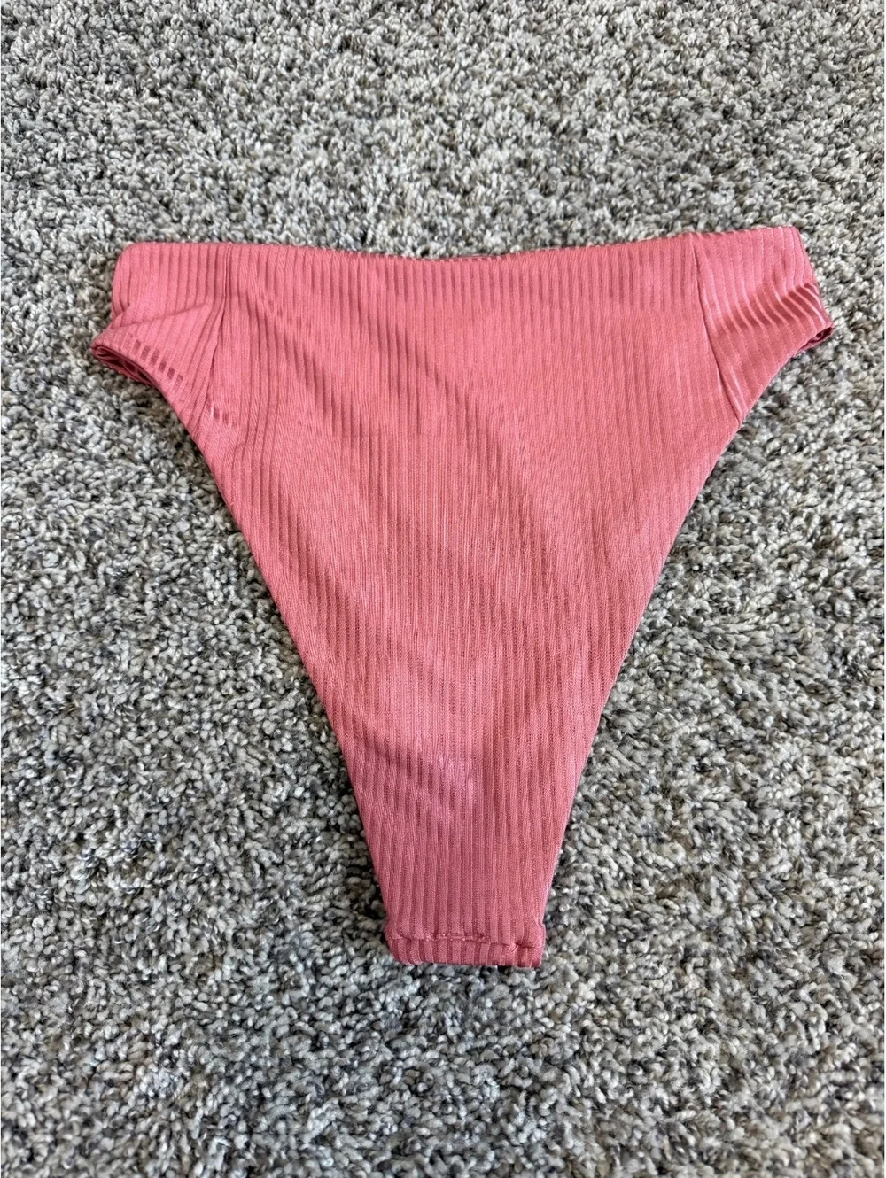 Vitamin A NWT Mauve Pink Ribbed High Waist Bikini Bottom Swimwear Size L